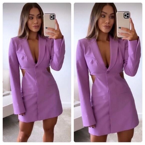 Zara EUC Side Cut Pink Lilac Blazer Dress Size XS Bloggers Favourite - Picture 1 of 9